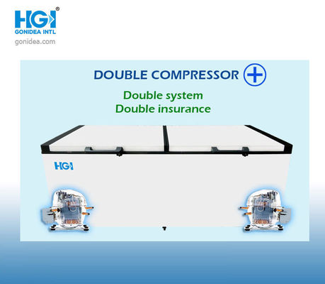 240V H86.6 İnç Sürgülü Kapı Derin Göğüs Dondurucu Büyük Kapasiteli 1100L